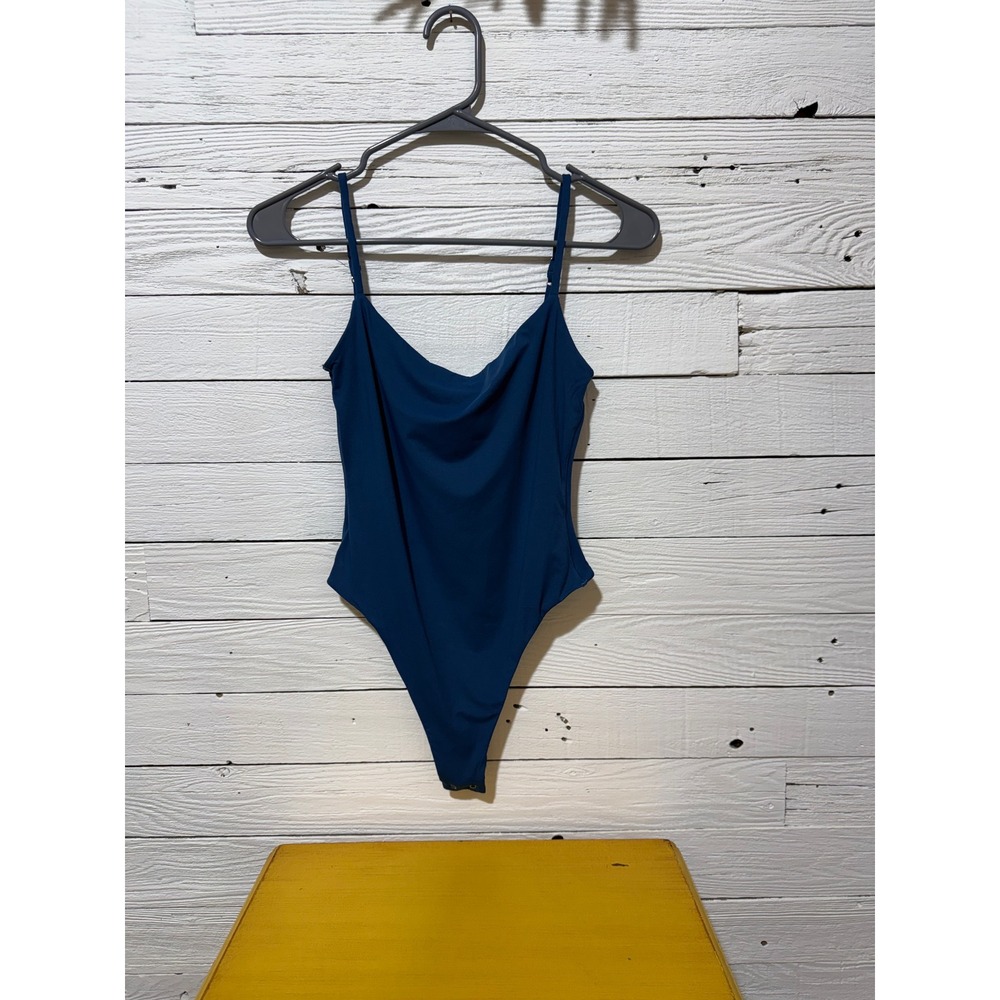 HYZ Navy Blue Cowl Neck Bodysuit Sleeveless Adjustable Straps Small